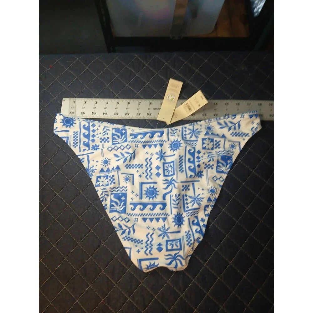 No Boundaries Women's Cheeky High Leg White Blue Sun Bikini Bottom XL 16-18 New